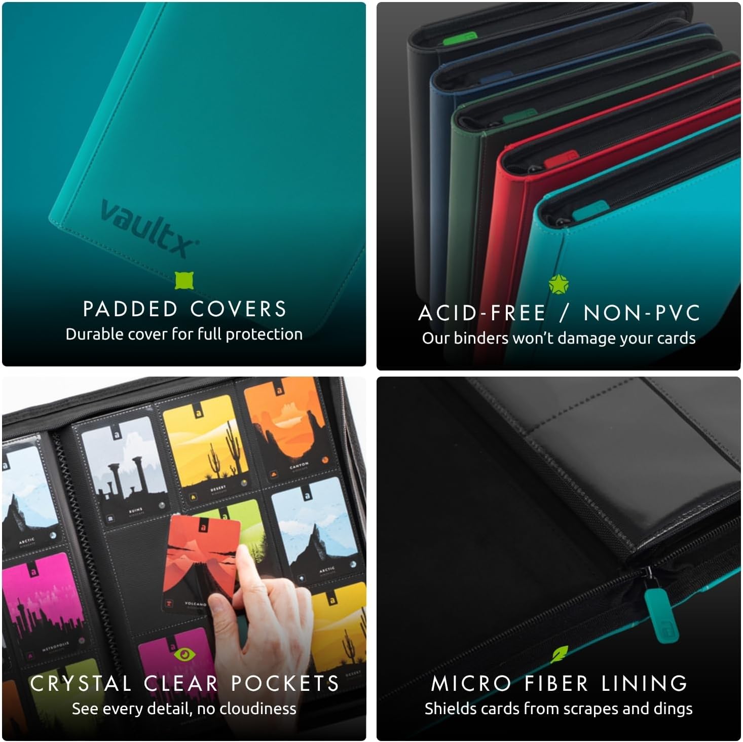 Vault X 9 Pocket Trading Card Zip Binder - Premium Exo-Tec Material, Holds 360 Cards, Teal Color