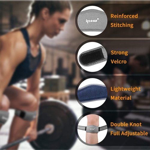 IPOW 2 Pack Thickened Pad & Wide Patella Knee Strap, Pain Relief Patellar Tendon Support, Adjustable Brace Band for Basketball, Running, Jumpers Knee, Volleyball, Tendonitis, Arthritis