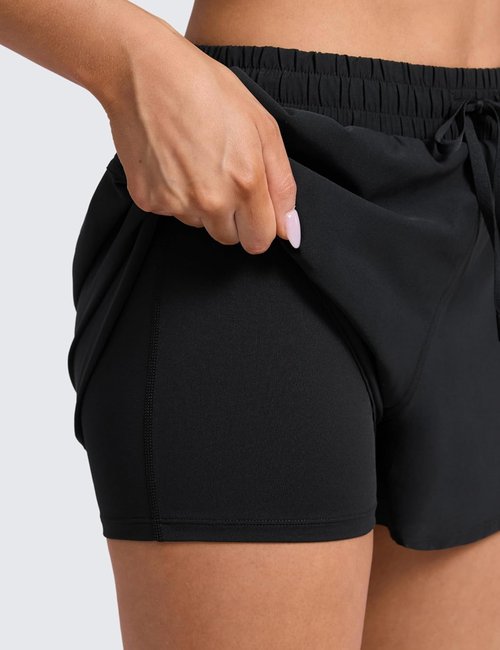 CRZ YOGA Athletic Shorts for Women - High Waisted 2-in-1 Design with Pockets | Casual Tennis & Running