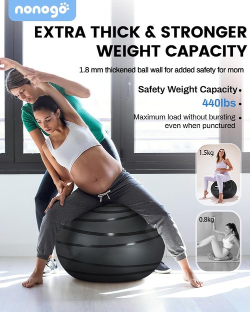 Nonogo Birthing Ball - Pregnancy Exercise Ball with Resistance Bands & Pump | Yoga & Physical Therapy