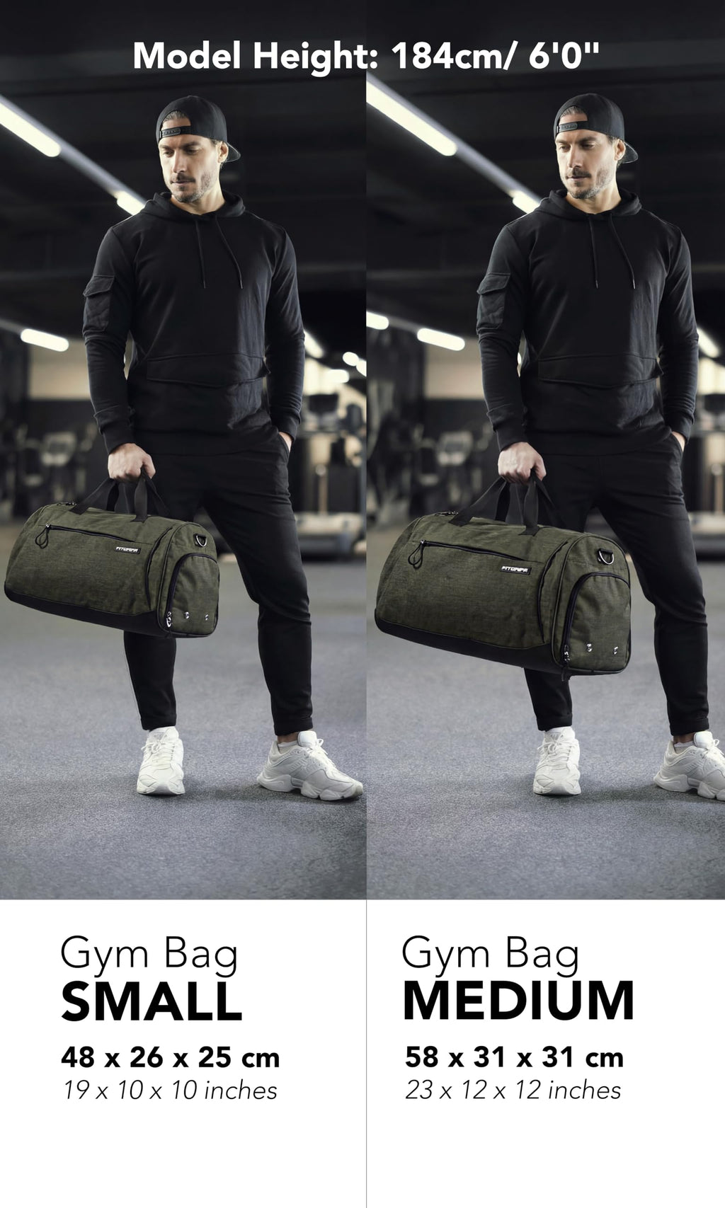Fitgriff® Gym Bag for Men & Women with Shoe & Wet Compartment - Duffle Bag for Travel, Sports, Fitness & Workout (Army Green, 23 x 12 x 12″ (Medium))