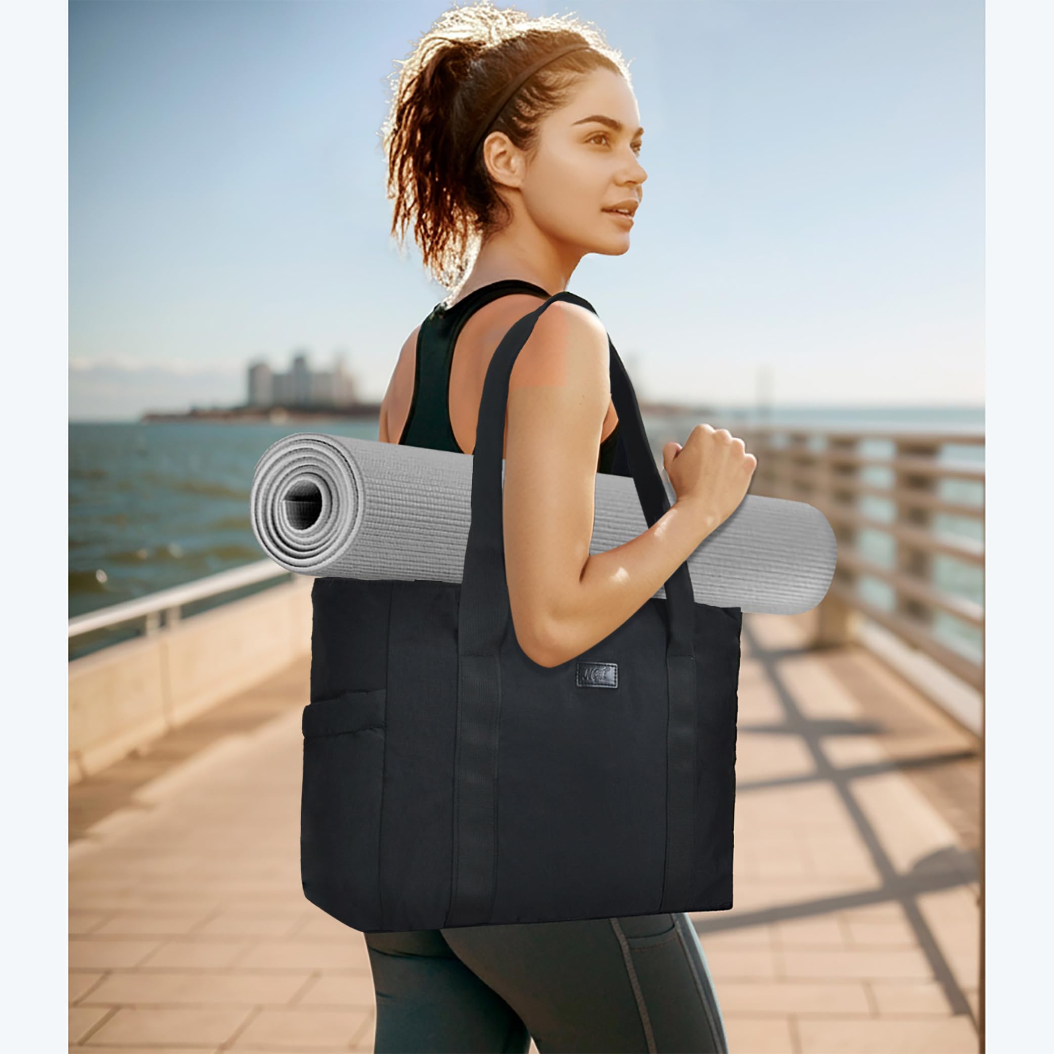 NGIL Yoga Tote Bag, Gym Tote Bag,Work Nurse Tote Bag for Women, Computer Tote for Laptop, Travel Tote Shoulder Bag for Women (Black)