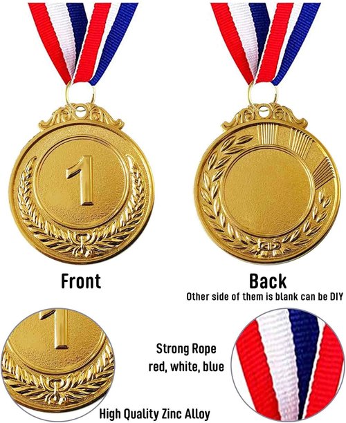 Jauisus Olympic Style Award Medals - 12 Pcs Gold, Silver, Bronze with Neck Ribbons | 2 Inches for Sports & Competitions
