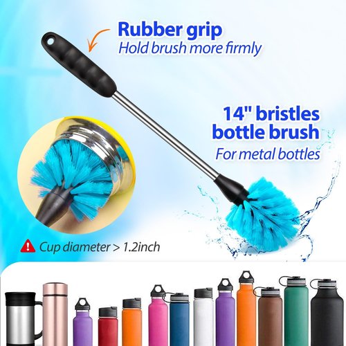 Holikme Bottle Brush Set - Long Handle Tube Cleaner for Narrow Neck Beer & Wine Decanters | Azul
