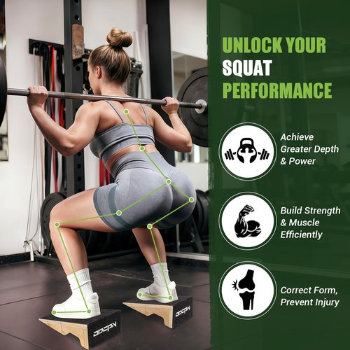 Squat Wedge Block, 2 Pcs Non-Slip Wooden Squat Wedge for Heel Elevation & Weightlifting with Training Poster & Storage, 1800 Lbs Capacity Exercise Slant Board for Calf Stretching & Ankle Mobility