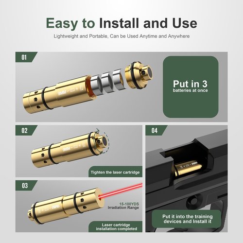 Vstranics 9mm Laser Training Cartridge Dry Fire Training System with Rubber Snap Cap, O-Rings and 3 Set Batteries for Dry Fire Practice and Shooting Training