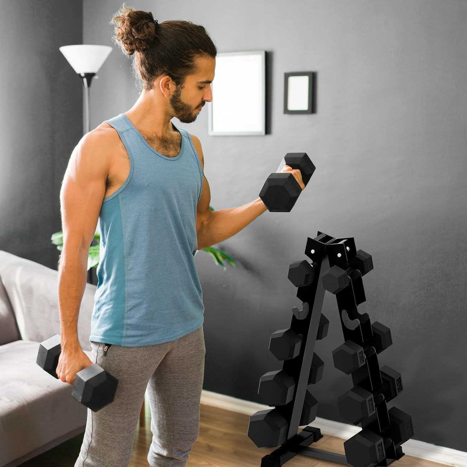 RitFit Rubber Coated Hex Dumbbell Set - 5-780LB for Home Gym | Anti-Slip Knurled Handle & Heavy-Duty Rack