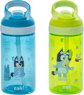 Zak Designs Bluey Kids Water Bottle - 16oz Durable Plastic with Straw & Leak-Proof Cover | 2-Pack (Bluey, Bingo)