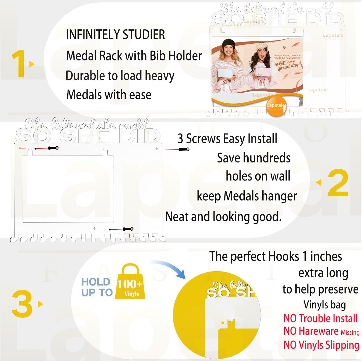 SO SHE DID Race Medal Holder - Stylish Wall Hanger for Marathon & Runner Medals | Durable Display