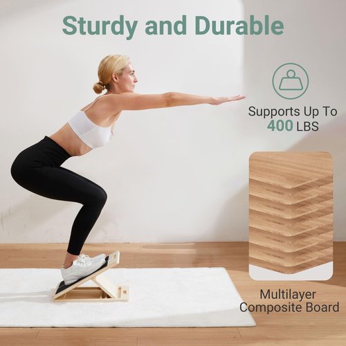 Reoceing Portable Wooden Slant Board for Calf Stretching, Adjustable 5-Angle Incline Board for Ankle, Heel & Foot Exercise, 400lb Capacity, Includes Training Poster