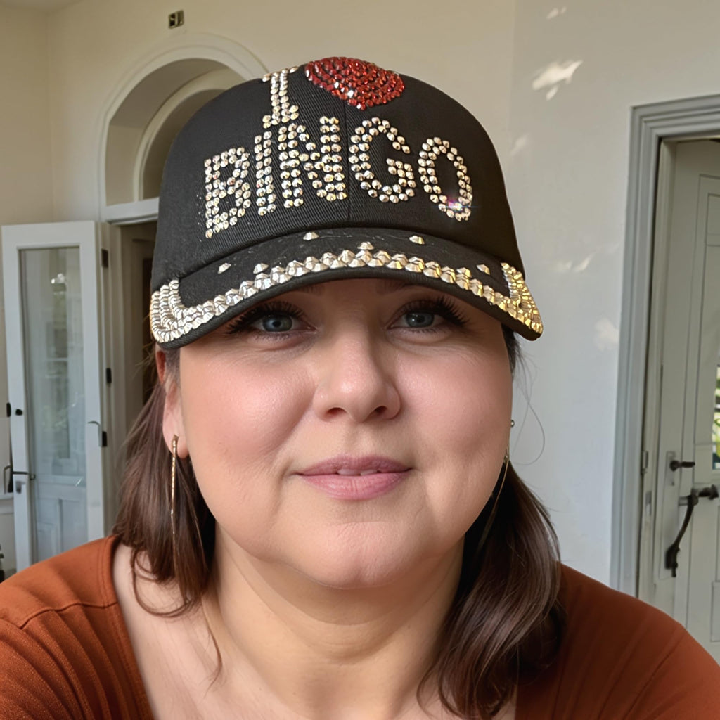 Popfizzy I Love Bingo Hat for Women, Bingo Lover Baseball Hat, Adult Bedazzled Rhinestone Hats, Bling Bingo Gifts, Black