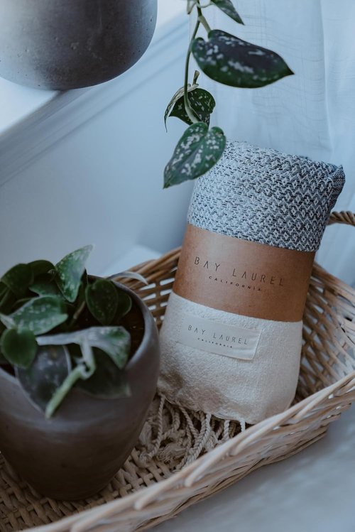 BAY LAUREL Turkish Hand Towels - Soft & Absorbent Decorative Set of 2 | Boho Gray 15x26 Inches for Bathroom, Gym & Spa