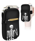 Water Bottle Pouch Backpack For Stanley Quencher Cup - Black Skeleton Print 40 30 oz Tumbler Bag Purse Pack Wallet For Phone Keys Gym Accessories