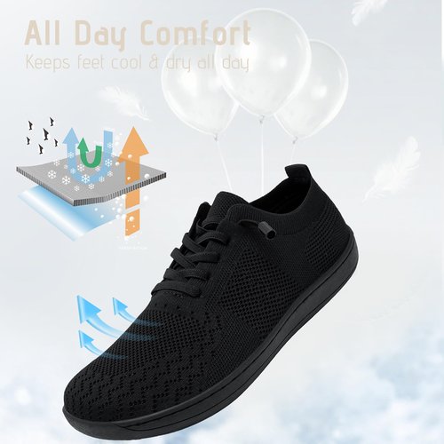 VXGGVX Barefoot Shoes Women Wide Slip-On Barefoot Running Tennis Walking Sneakers Minimalist Breathable Shoes Zero Drop Sole for Workout Gym Travel Black 8.5
