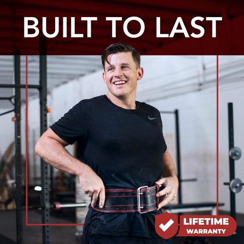 Dark Iron Fitness Genuine Leather Weightlifting Belt, 4 Inch Wide for Men Women with Double Prong Buckle Reinforced Stitching, Powerlifting Deadlift Squat Training Core Support Gym Strength Workout