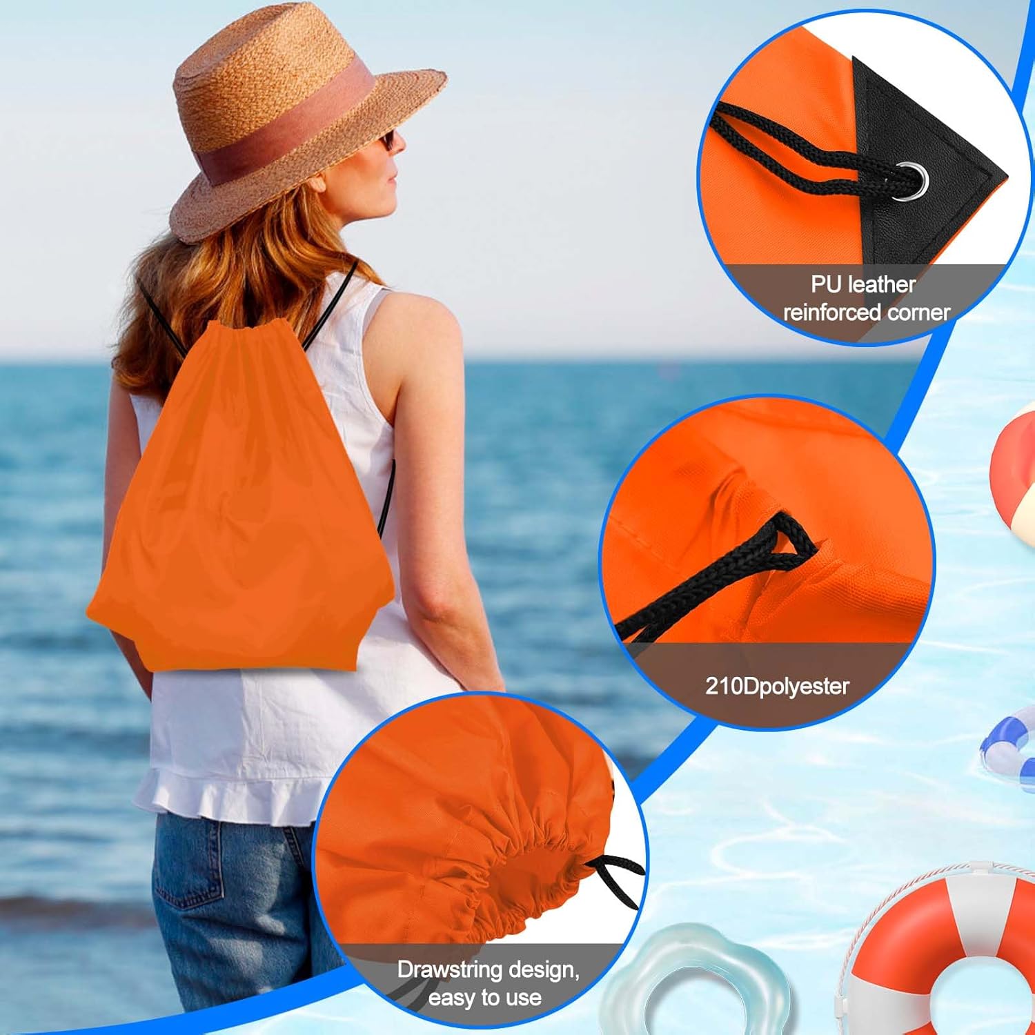 PLULON Drawstring Backpack - 2-Pack Orange Cinch Sacks for Gym, Yoga, and Outdoor Activities