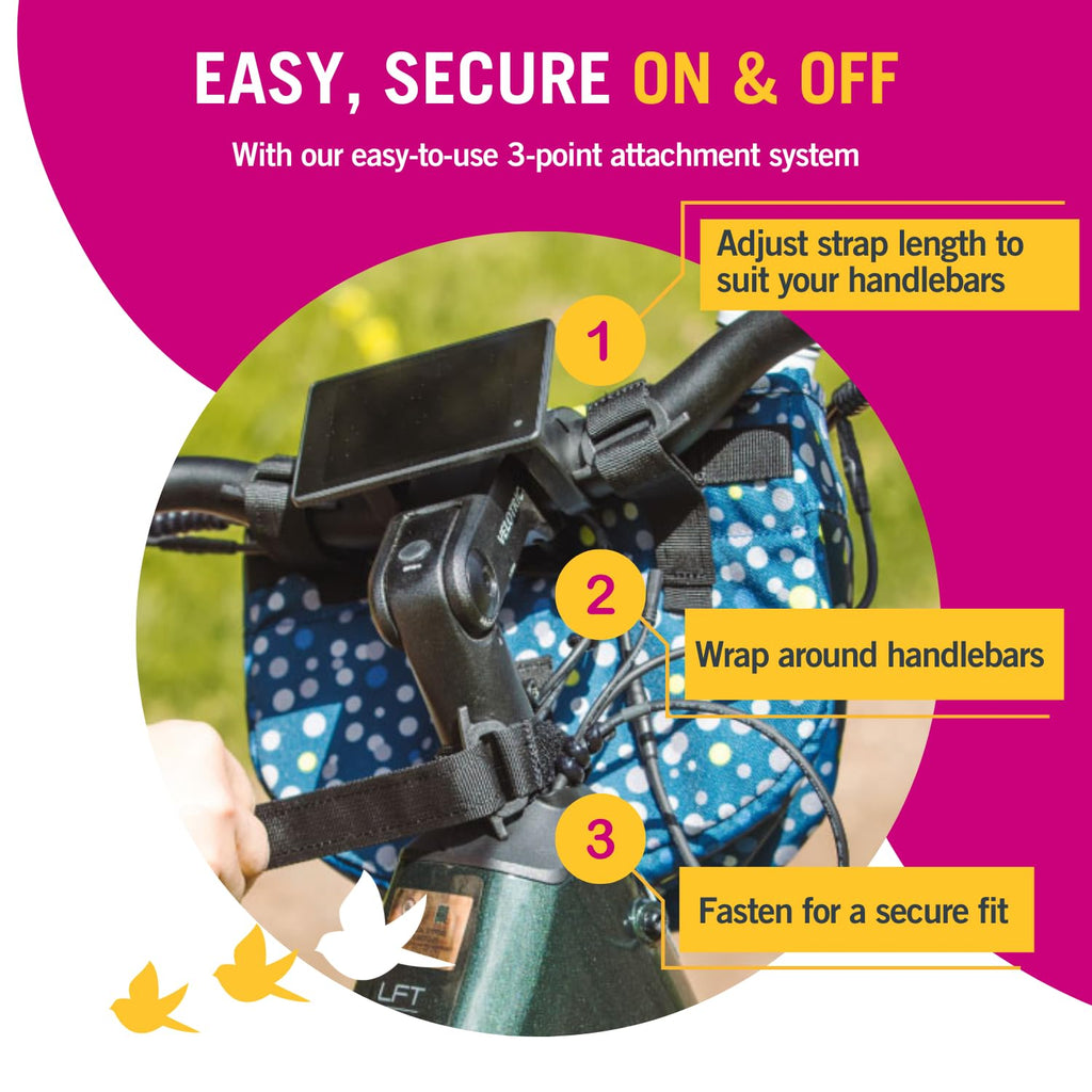 Po Campo Crescent Bicycle Basket – Bike Basket for Adults and Teens – Handlebar Bag for Cycling – Waterproof Fabric, Colorful, Front Handlebar Bike Bag for Women, Men, Kids (Meadow)