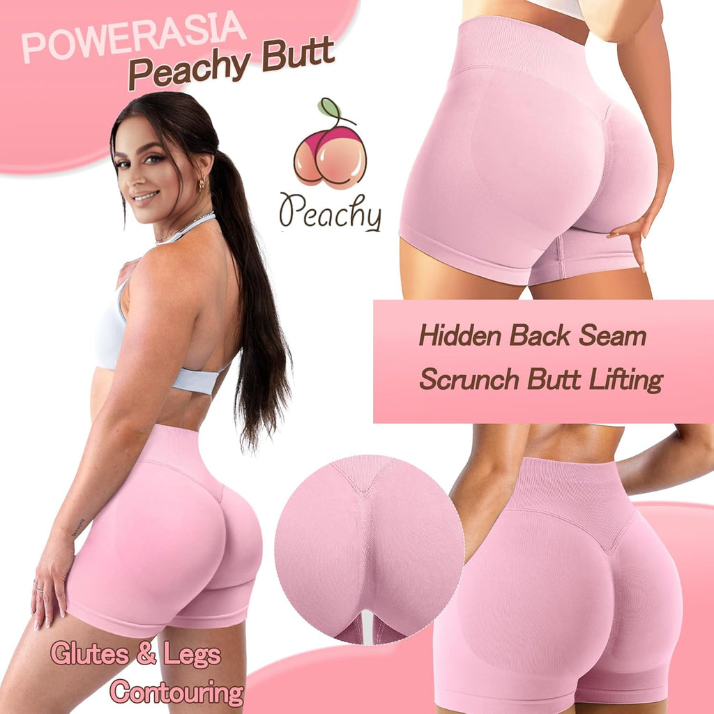 POWERASIA 4.5" Workout Impact Shorts Hidden Scrunch Butt Lifting Gym Booty Biker Shorts for Women Tummy Control