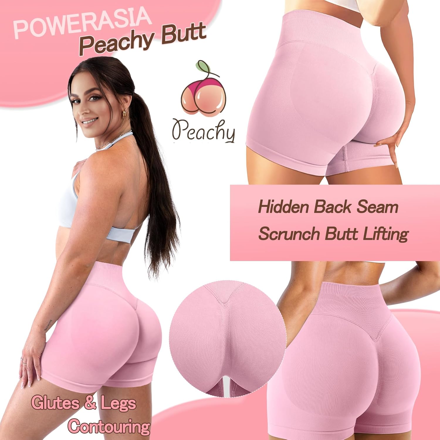 POWERASIA 4.5" Workout Impact Shorts Hidden Scrunch Butt Lifting Gym Booty Biker Shorts for Women Tummy Control