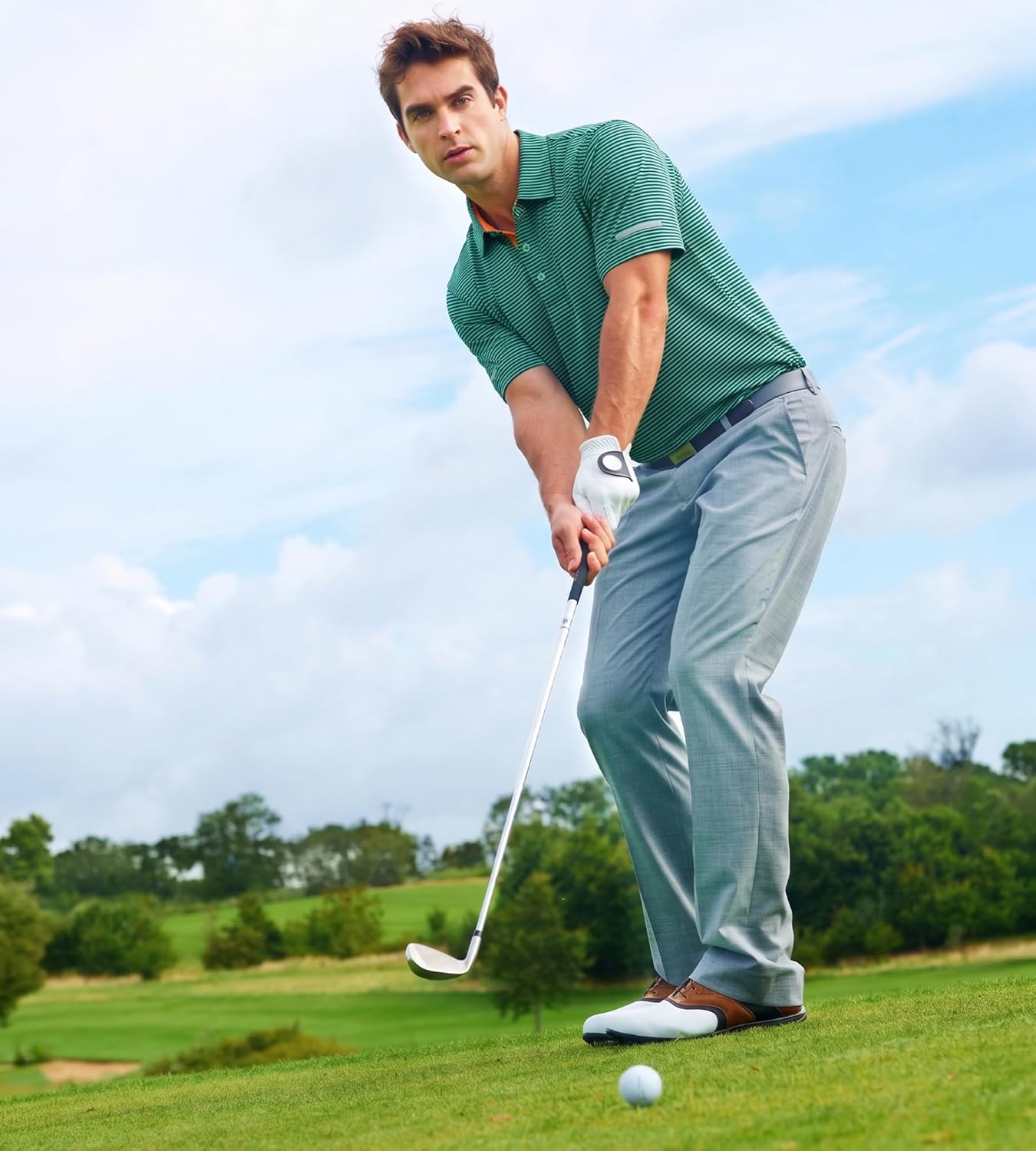 Skiennix Men's Golf Polo Shirt - Moisture-Wicking, High-Performance, Short Sleeve, Striped Design