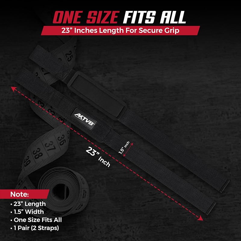 AKTV8 23” Lifting Straps with 4mm Neoprene Padding – Black, Padded Wrist Straps for Deadlifts