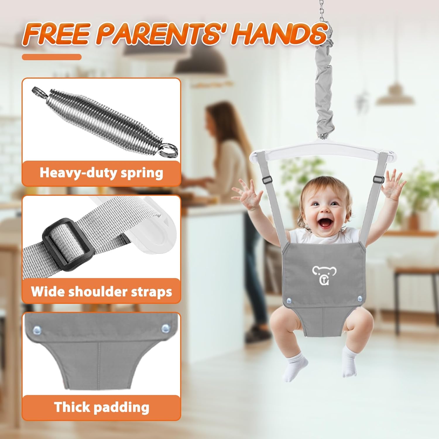 Skiennix Foldable Toddler Swing Set - Safe Indoor & Outdoor Baby Jumper | Durable Gray Design