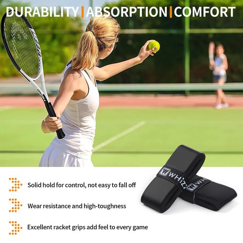COIDEA Tennis Racket Grip Tape, 6 Pack Precut Anti Slip Tennis Grip Tape, Super Absorbent Dry Feel Tennis Grips Overgrip for Tennis, Pickleball, Black