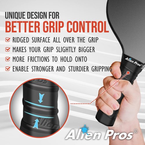 ALIEN PROS Pickleball Overgrip (4-Pack) with Ridges for Better Grip Control - Precut and Dry Feel Pickleball Grip Tape - Non-Slip Pickleball Paddle Grip Tape for High Performance (Ridged Dry, Black)