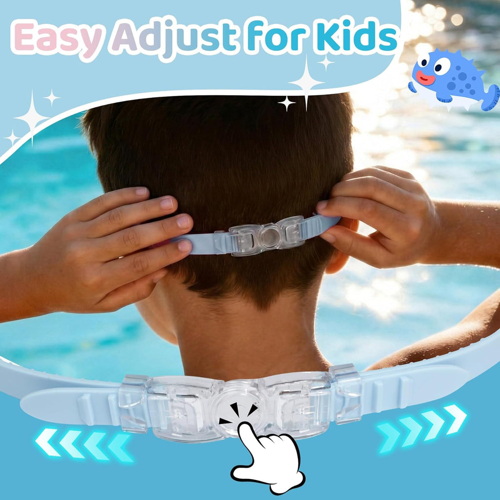 Vvinca Kids Swim Goggles - Soft Wave-Shape Strap, Anti-Fog & Leak-Free | 2 Pack for Ages 3-15