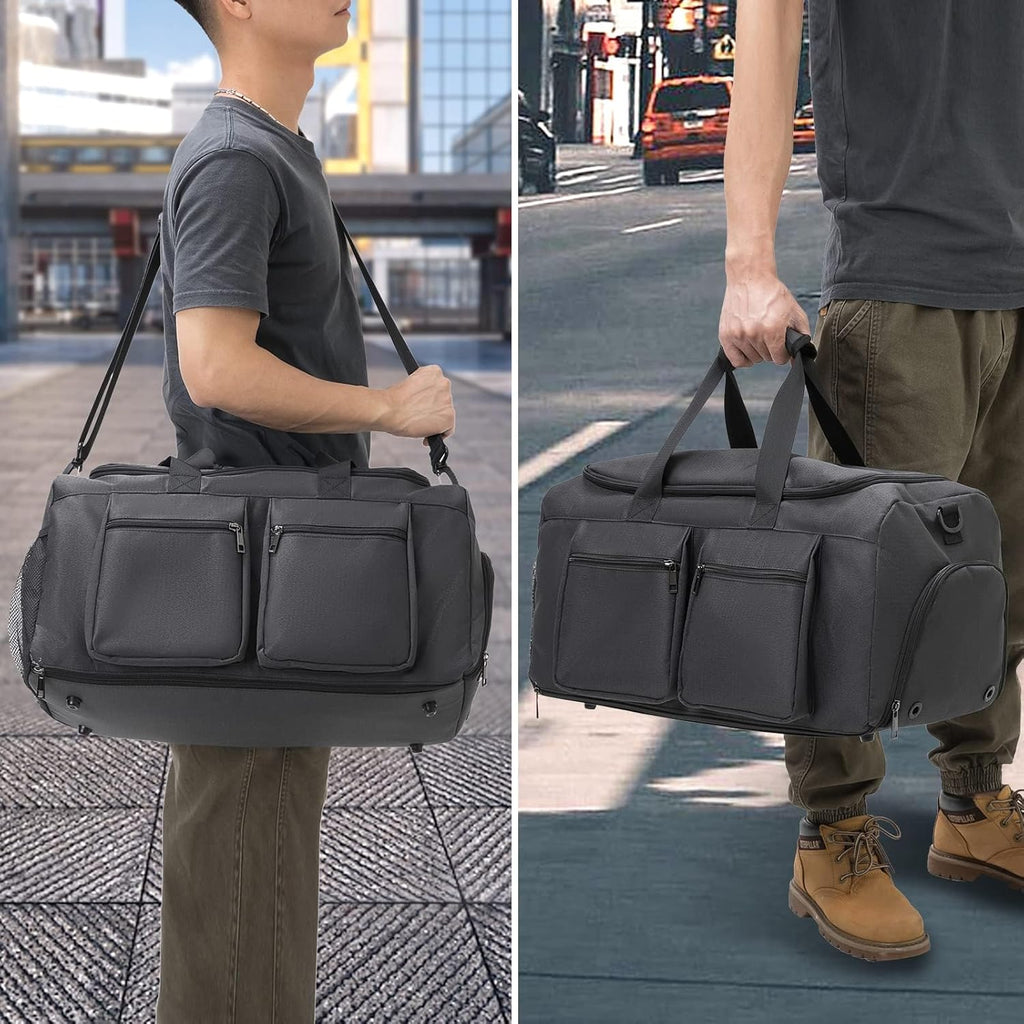 Seyfocnia Gym Duffle Bag - Versatile Travel Weekender with Wet Pocket & Shoe Compartment - Black