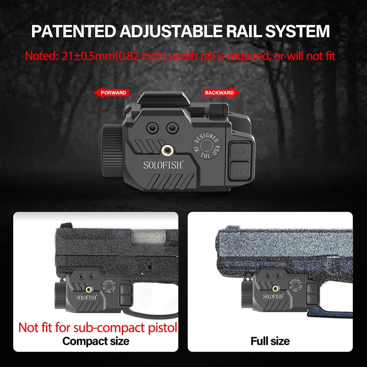 Solofish Pistol Light Laser Combo - 800lm Adjustable Shockproof Blue Laser Sight | Rechargeable with Strobe Function