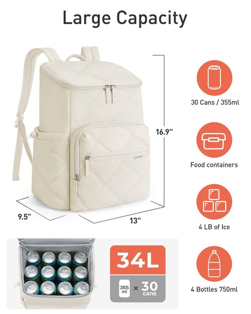 TOURIT Insulated Backpack Cooler: 30 Cans Waterproof Leakproof Soft Cooler Bag Beach Travel Picnic Camping Black