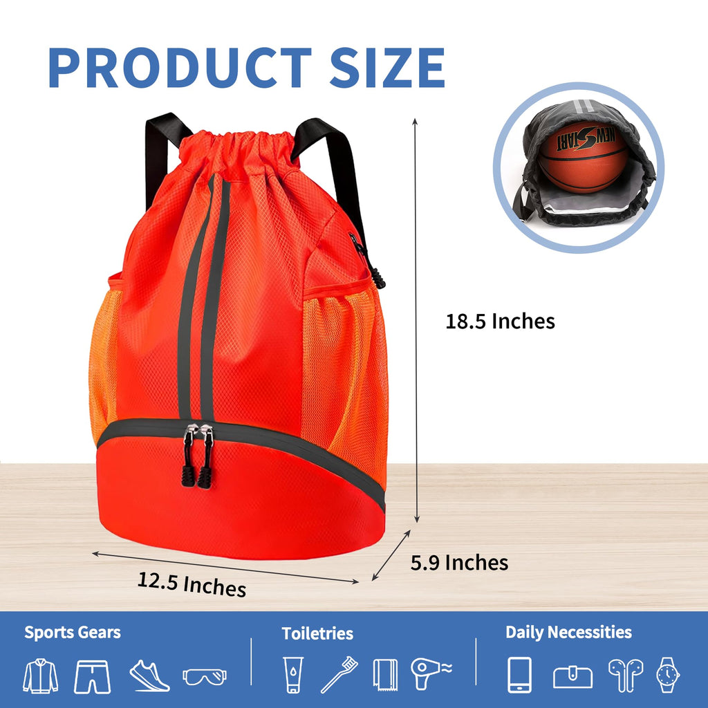 JELUTAR Drawstring Backpack Gym Bag with Shoes Compartment for Soccer, Basketball, Swim, Water-Resistant String Backpack Beach Cinch for Women Men, Red