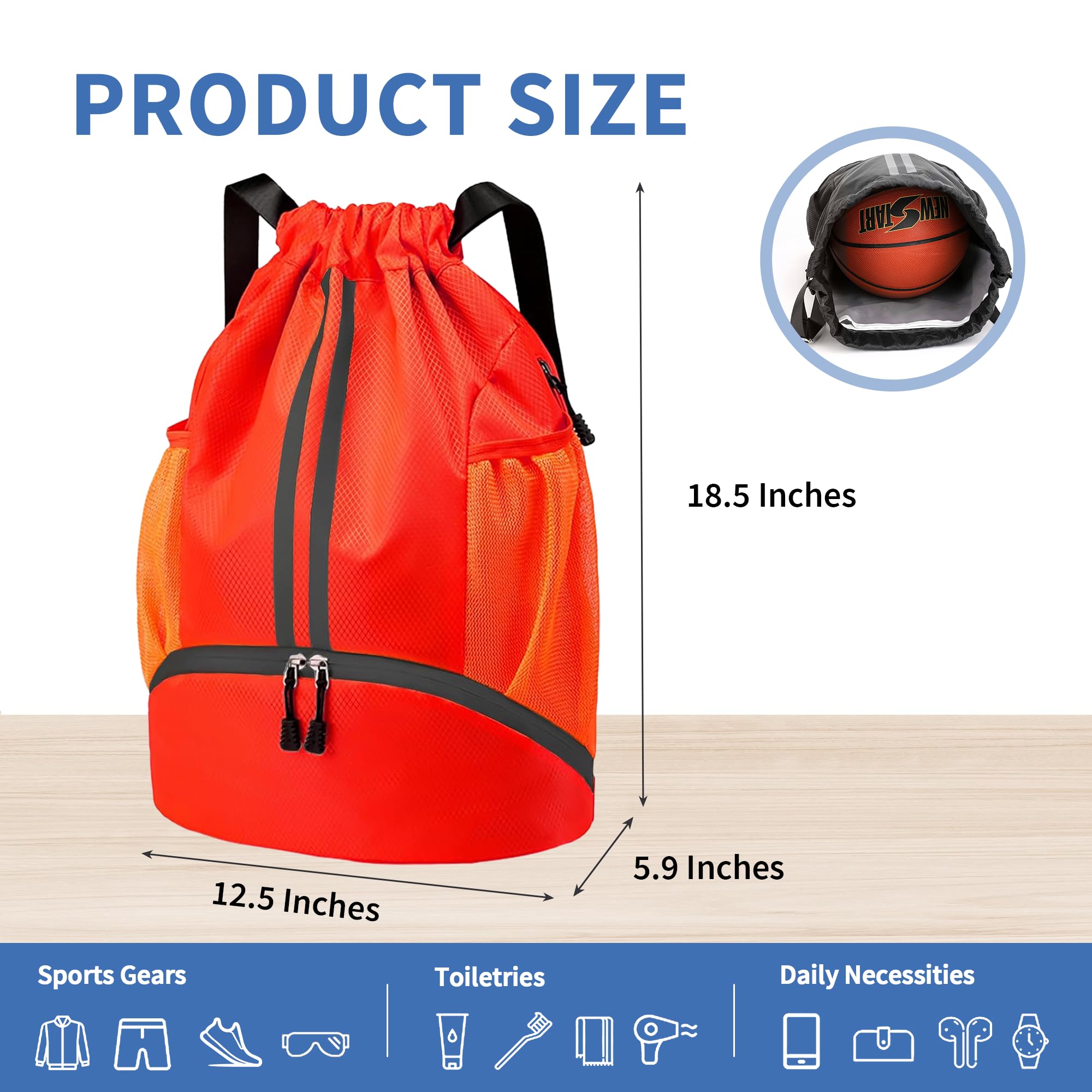 JELUTAR Drawstring Backpack Gym Bag with Shoes Compartment for Soccer, Basketball, Swim, Water-Resistant String Backpack Beach Cinch for Women Men, Red
