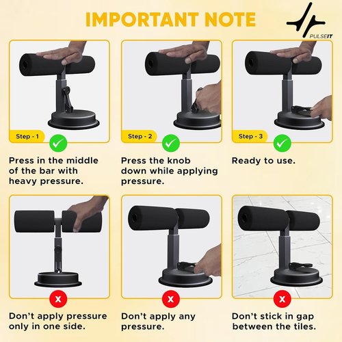 PulseIT Sit-Up Bar with Strong Suction Base & Padded Foam Handle | Adjustable Height Core Trainer for Abs, Sit-ups, Push-Ups & Leg Workouts | Portable Home Gym Equipment for Men & Women