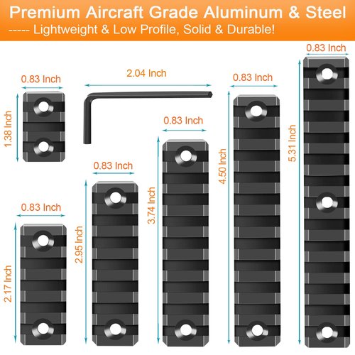 FENTUK Single Keymod Picatinny Rails Set 3 5 7 9 11 13 Slot with 13 T-Nuts & 13 Screws, 3 Allen Wrench - Black