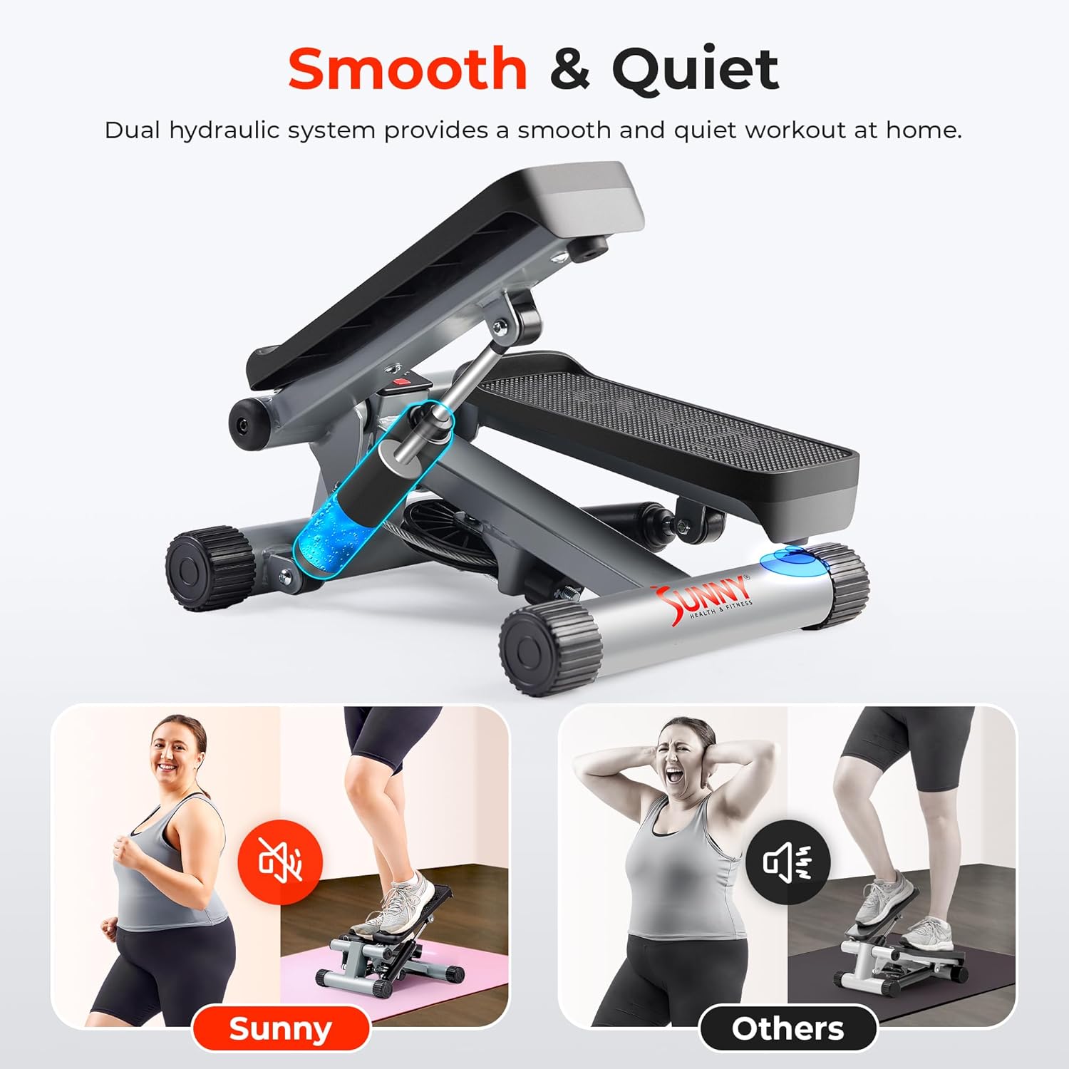 Sunny Health & Fitness Mini Stepper - Full Body Cardio Workout Machine with Resistance Bands & App Connection