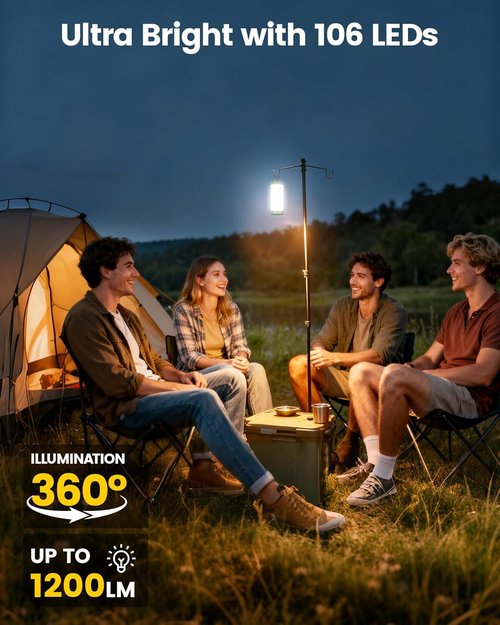 Glocusent LED Camping Lantern - 5000mAh Rechargeable, 80Hrs Battery Life, 1200LM Brightness | IP68 Waterproof