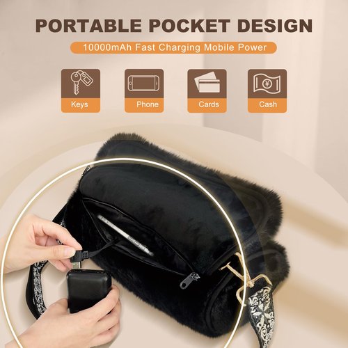 Rechargeable Hand Warmer Pouch with 10000mAh Power Bank Electric Heated Gloves for Women Reusable Portable Muff Shoulder Bag for Winter Cold Weather Gifts