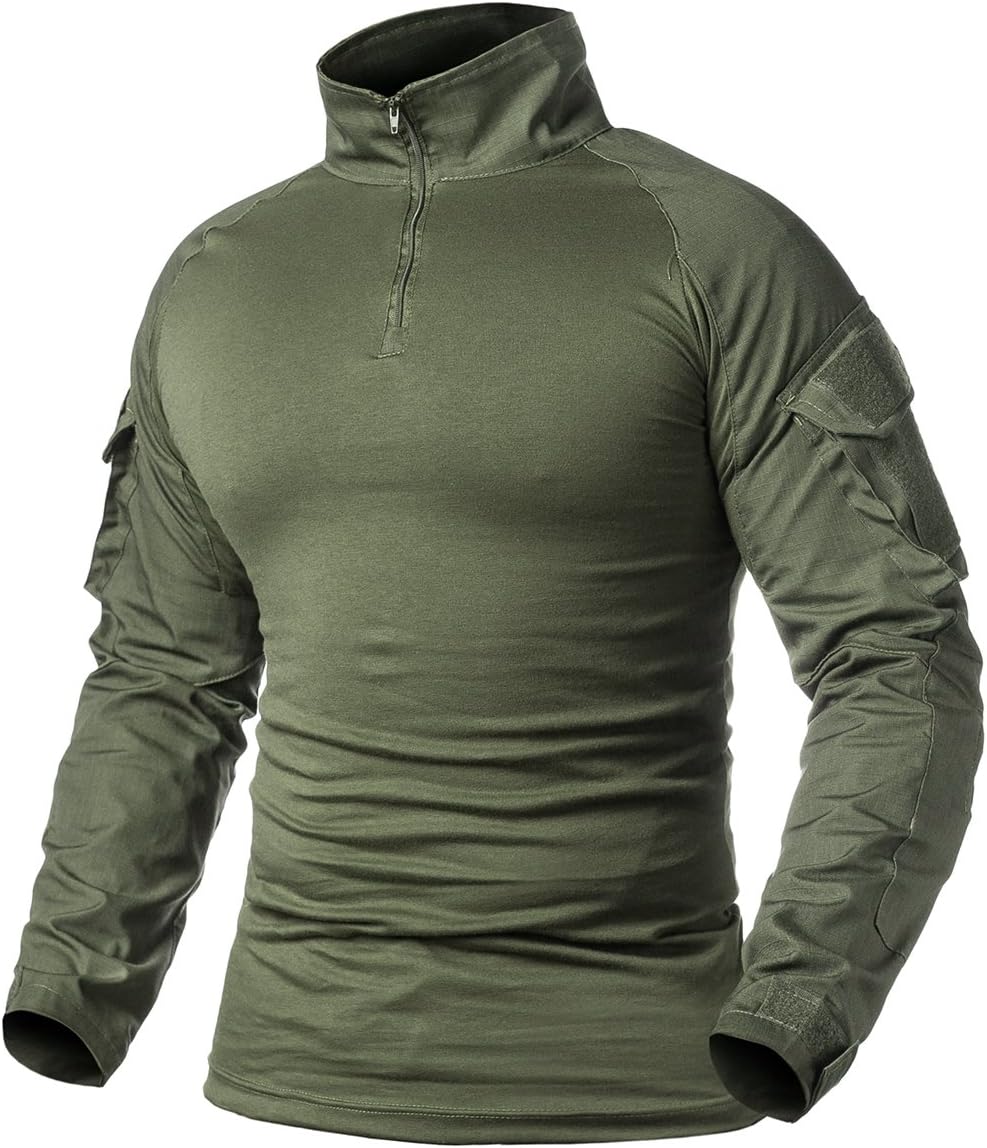 ReFire Gear Men's Tactical Camo Combat Shirt - Slim Fit Long Sleeve with 1/4 Zipper