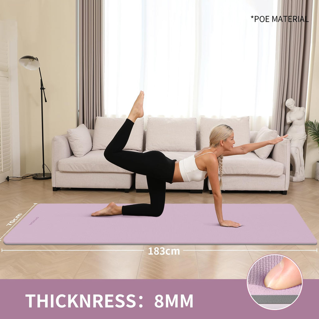 WOHAO Extra Thick 8mm Yoga Mat, 72"x28" Non Slip Exercise Mat, Reversible 2-Sided Dual Color Premium POE Material, with Carrying Strap for Yoga, Pilates, Home Gym