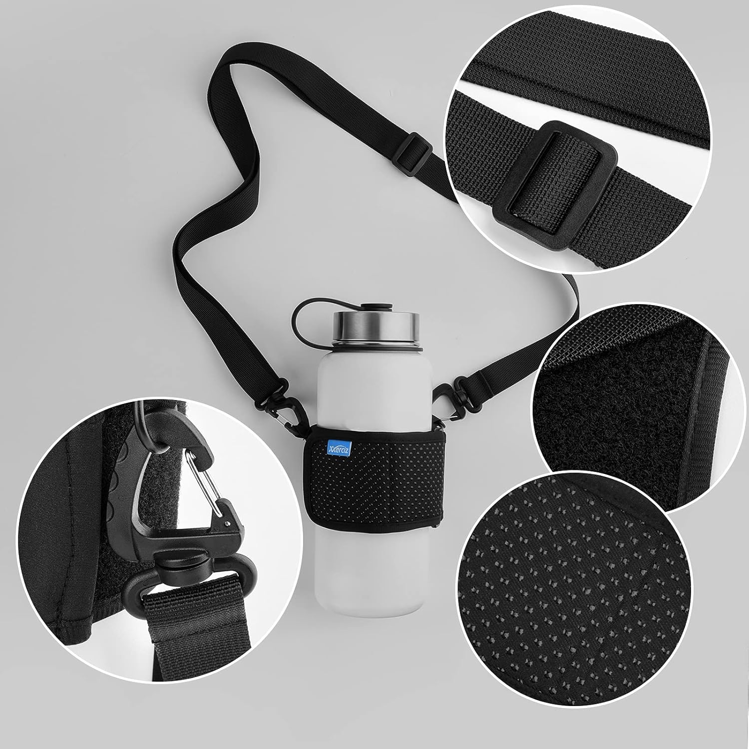 Xxerciz Water Bottle Carrier - Adjustable Shoulder Strap Sling for Hiking & Camping