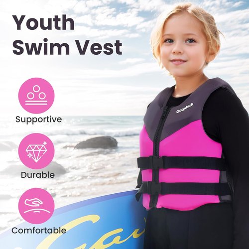 Gogokids Youth Swim Vest - Soft 3D Fabric Jacket for Kids & Teens | Adjustable Straps, Lightweight Float for 50-90 lbs & 75-125 lbs