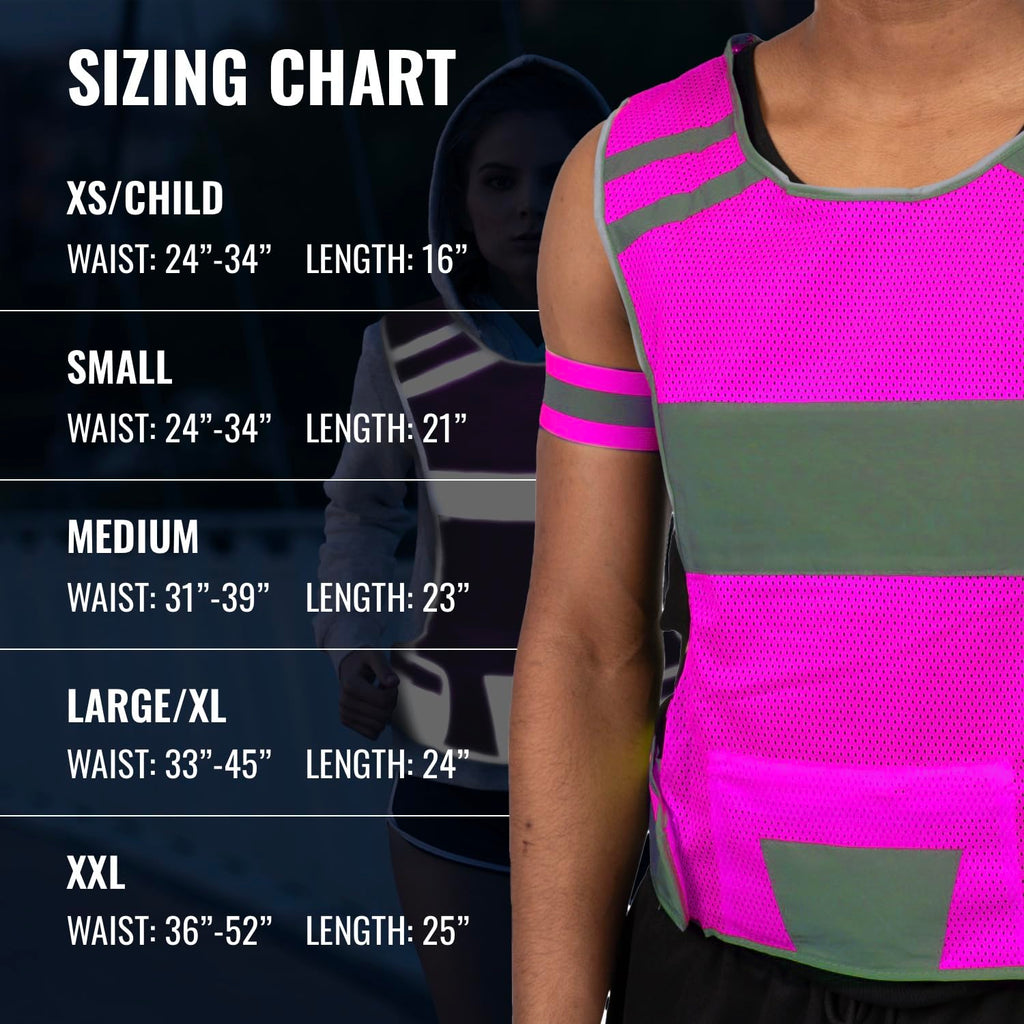 Mesh Reflective Running Vest with Inside Pocket & 2 Bands, Pink Medium