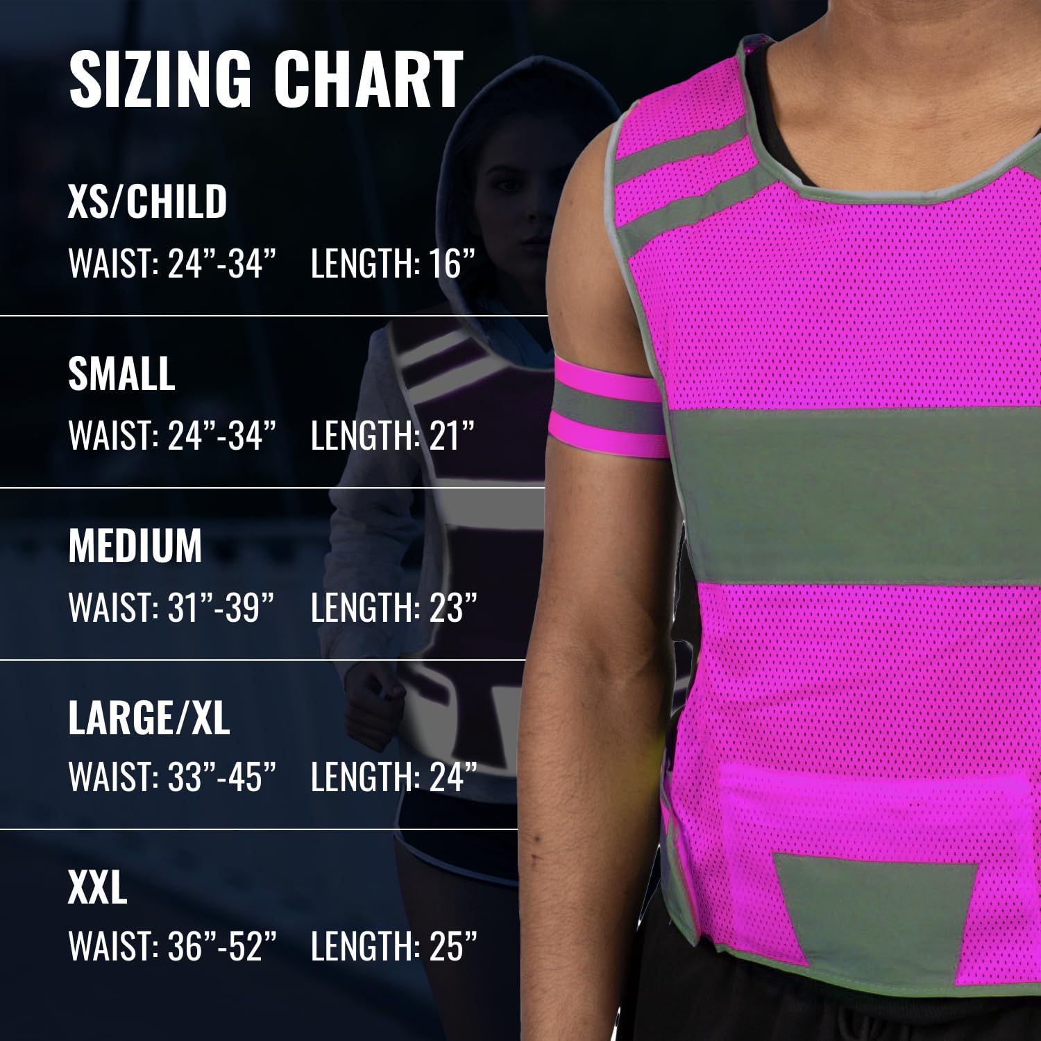 Mesh Reflective Running Vest with Inside Pocket & 2 Bands, Pink Medium