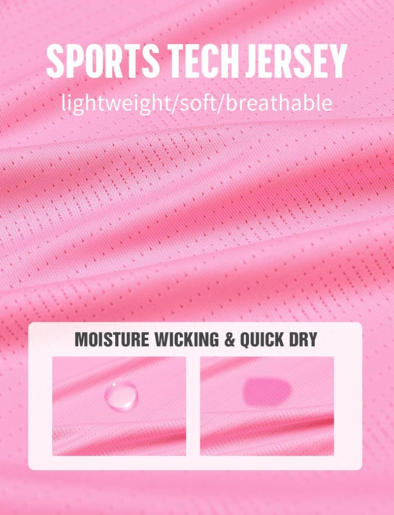 Zengjo Mens Quick Dry Short Sleeve Athletic T Shirt – Pink, Size Large