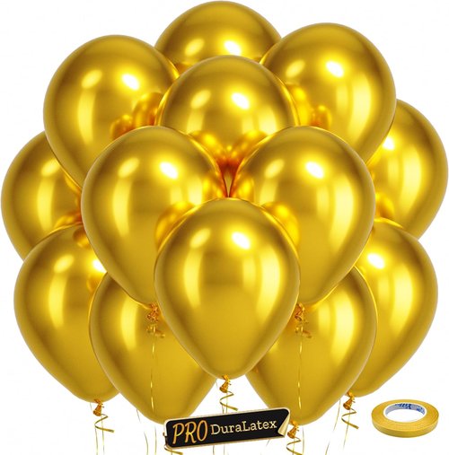 Bezente Pro Duralatex Metallic Gold Balloons - 100 Pack | 12-Inch Extra-Thick Gold Balloons for Stunning Party Decor