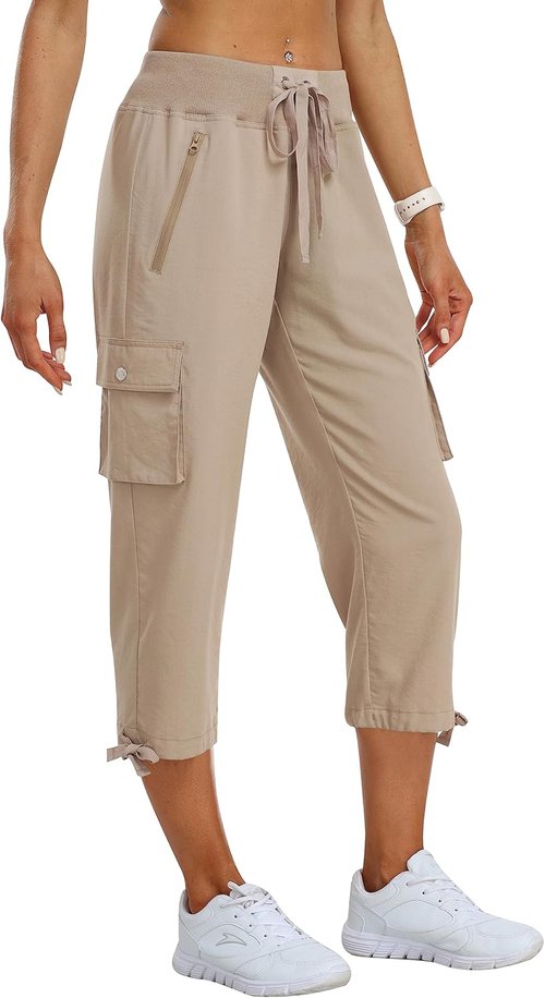 MoFiz Women's Cargo Capris - Lightweight Quick-Dry Hiking Pants with Zipper Pockets | Casual Comfort