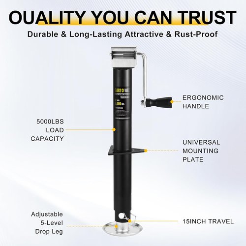 5000 lbs A-Frame Trailer Jack by [Brand Name] - Heavy Duty Side Wind Jack with 15" Vertical Travel & Adjustable Drop Leg