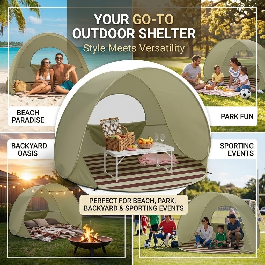 Skiennix Beach Tent - Ultraviolet Protection Pop-Up Sun Shelter UPF 50+ for 4 People | Lightweight Portable Cabana